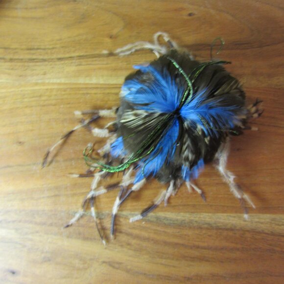 feather flower hair clip or brooch Fascinator hand made by ME! Brown blue (447B) - Picture 2 of 5